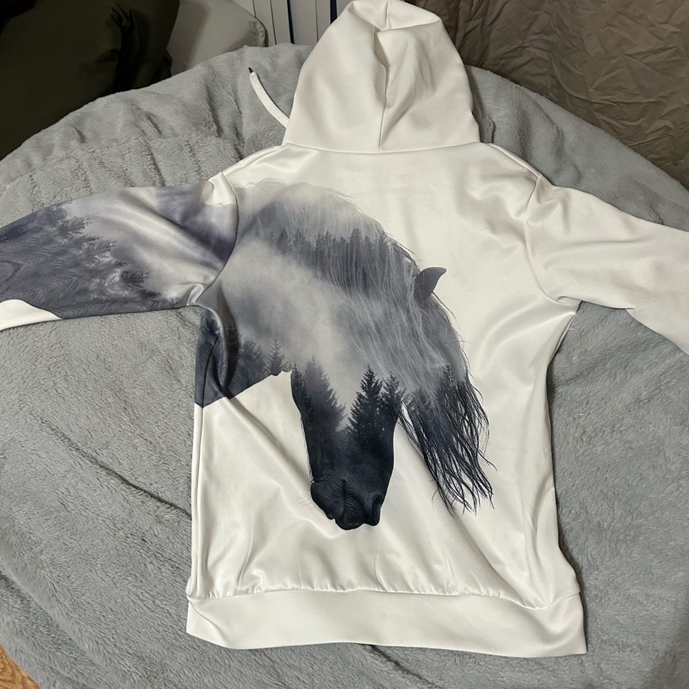 White Hoodie with Horse Graphic